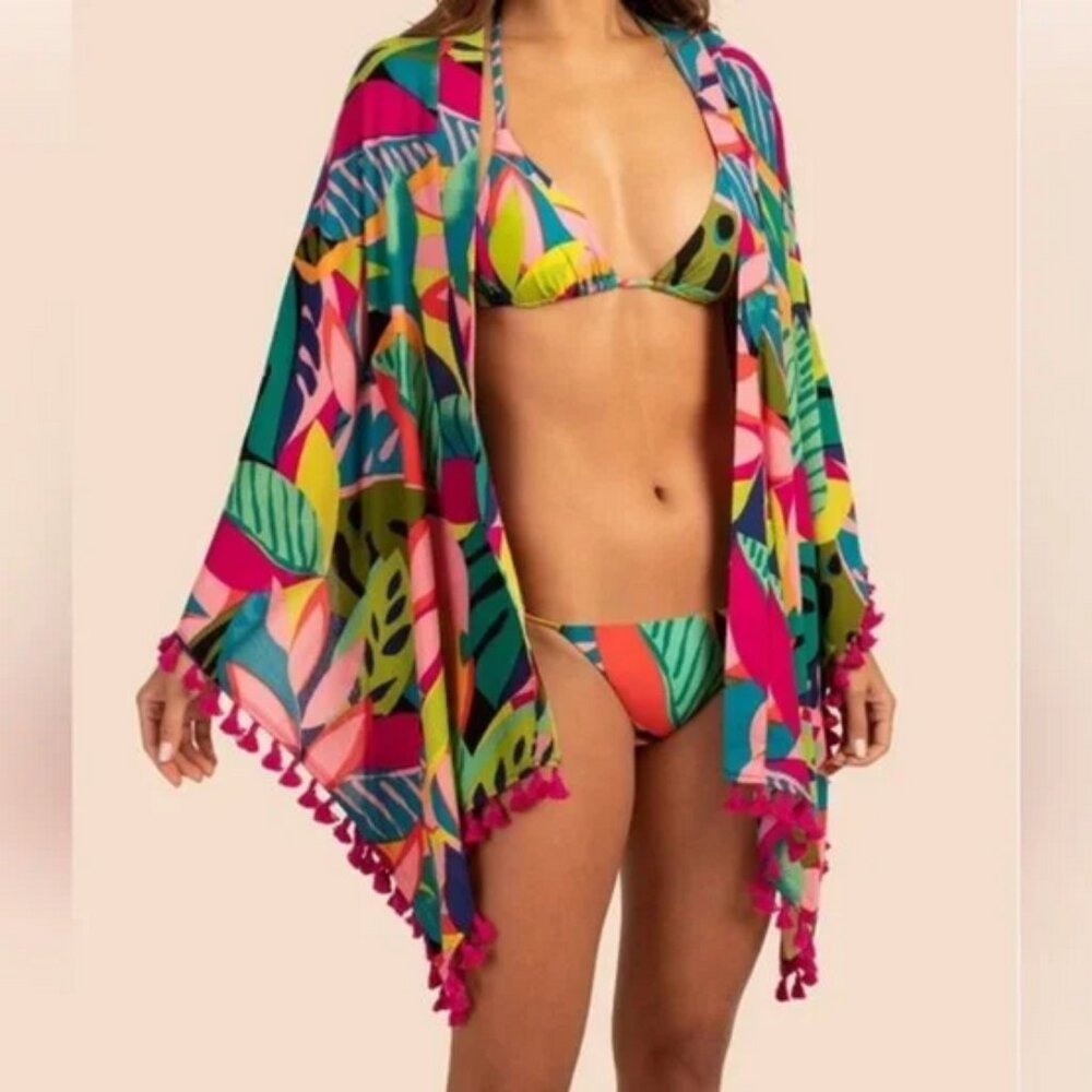 Trina Turk Rainforest Fringe Kimono Cover Up One Size Fits Most NWT - Picture 4 of 10